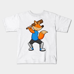 Fox at Cricket with Cricket bat Kids T-Shirt